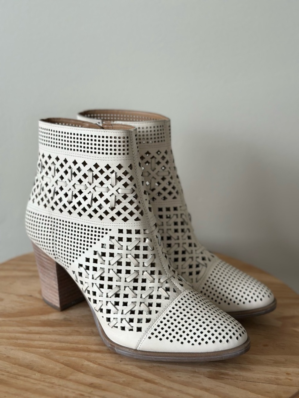 Franco Sarto White Perforated Leather Ankle Booties